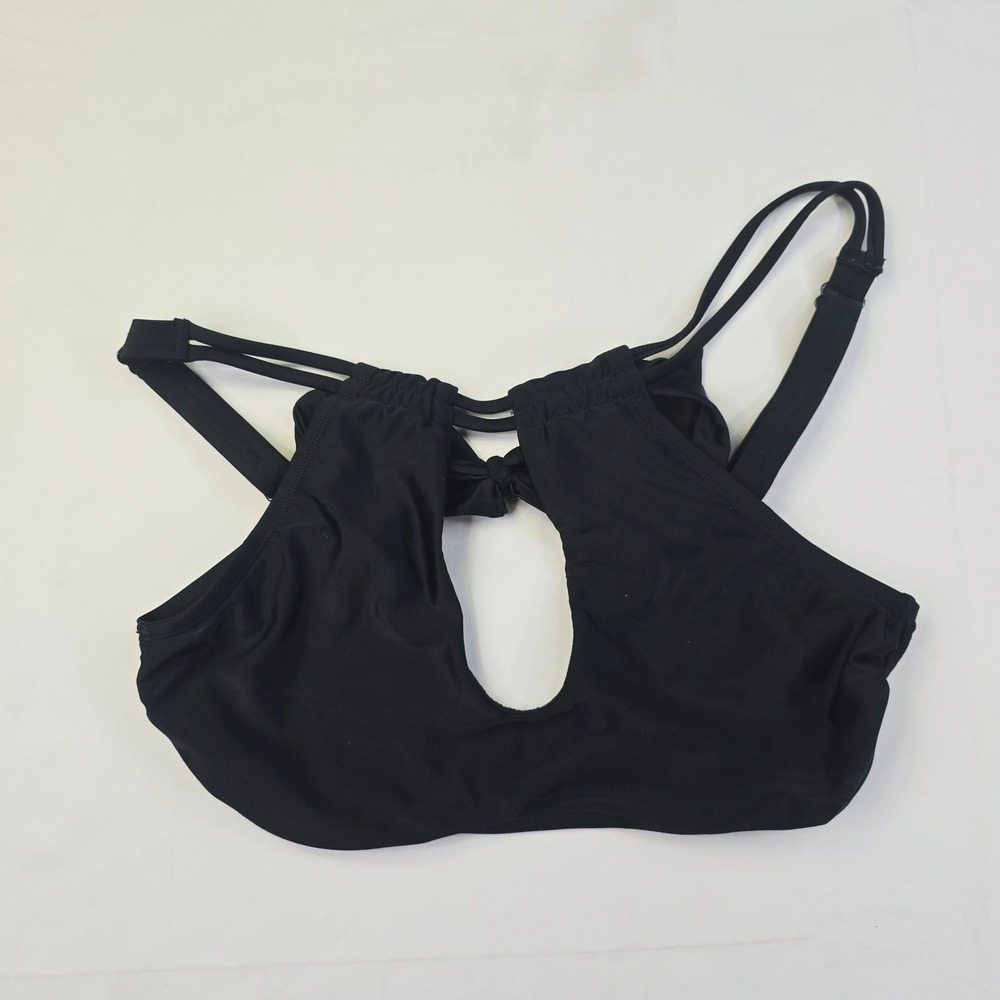 Time and Tru Keyhole Bikini Top Women Size Large 12-14 Black High Neck Tie Back